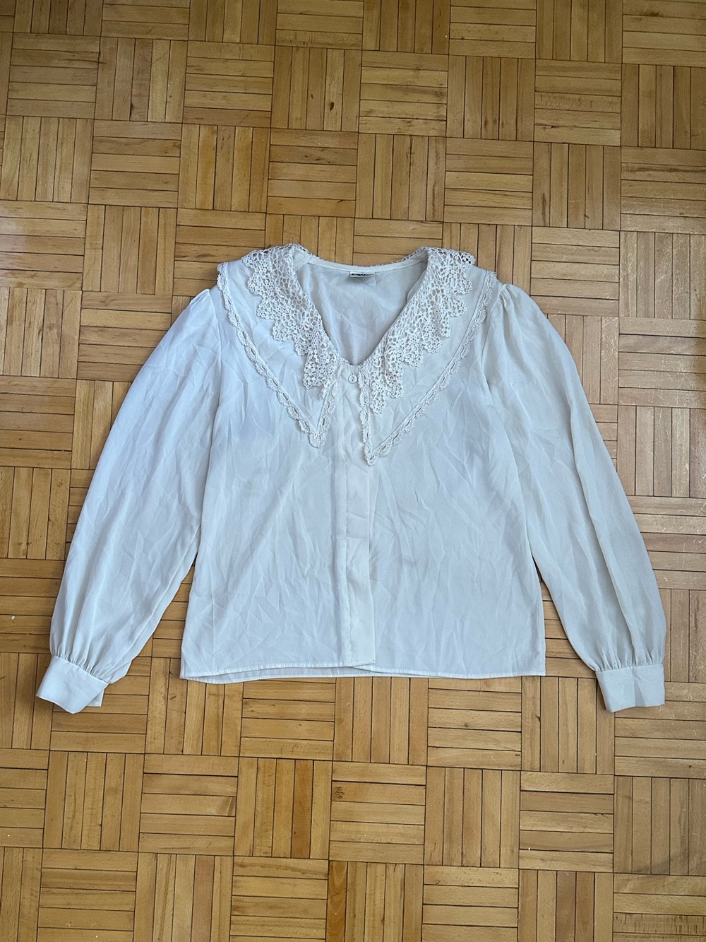 Ivory Crochet-Collar Blouse